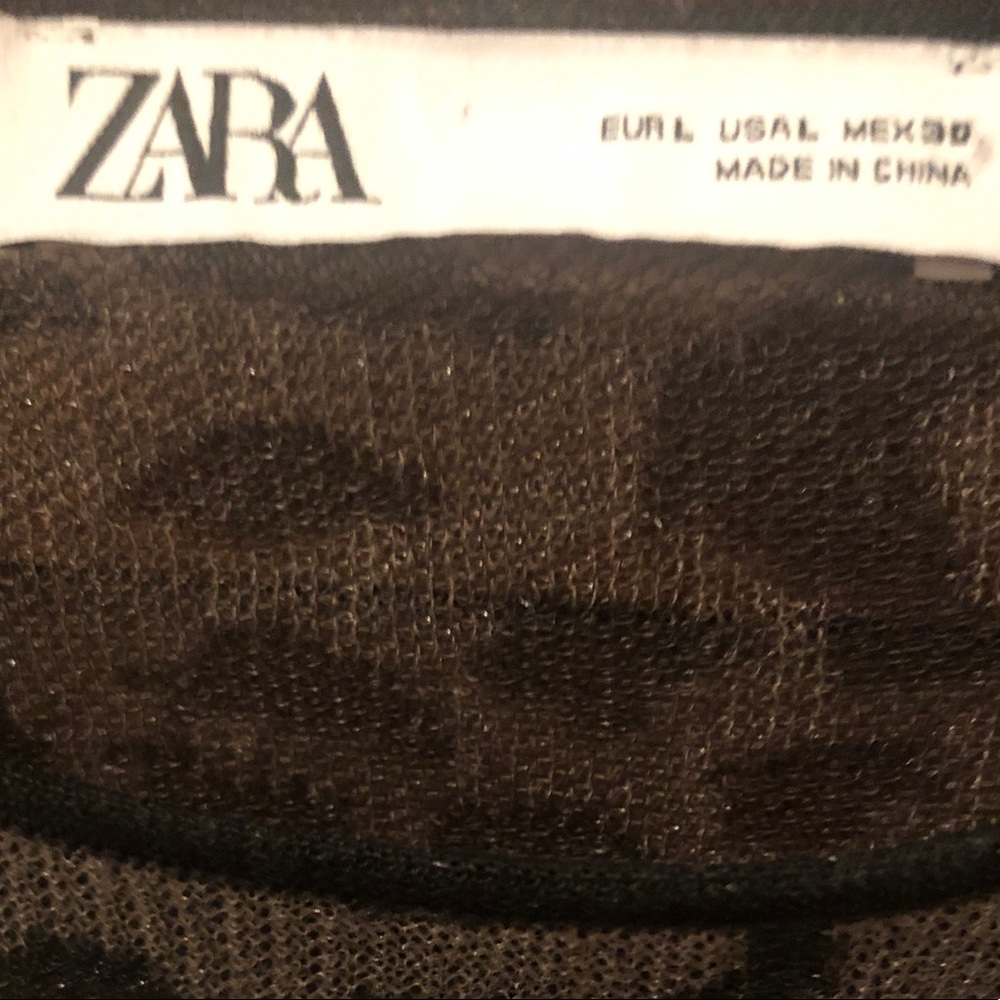 Zara Cheetah Print Mesh Blouse Puffed Sleeve Sz Lg - Picture 6 of 7